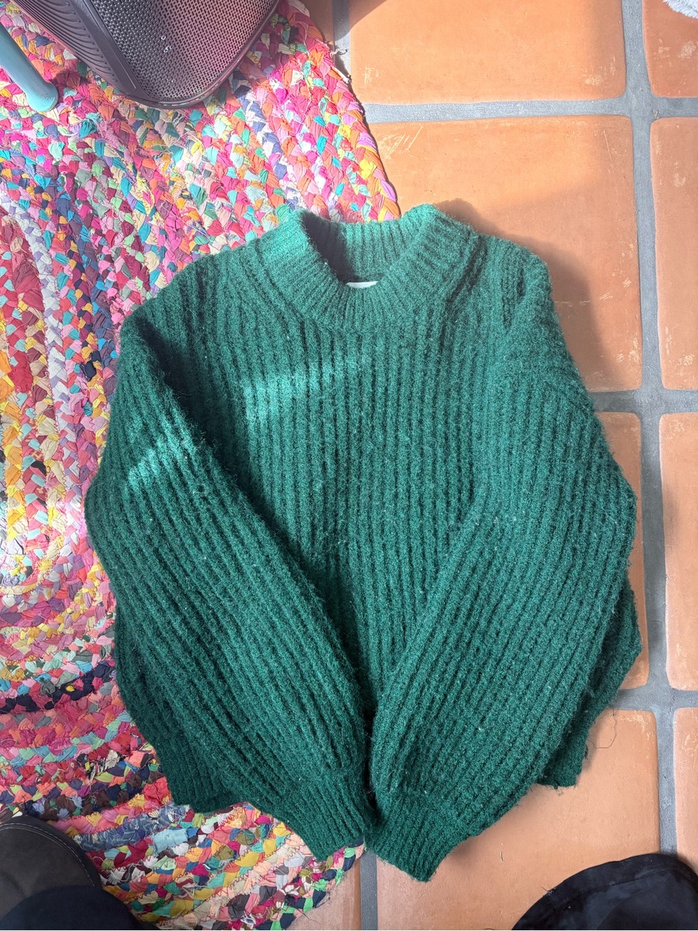 SAMSOE Deep Green Ribbed Crewneck Sweater